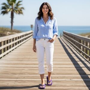 Lands' End Purple Terry Cloth Flip Flop Sandals Women’s Size 9 New